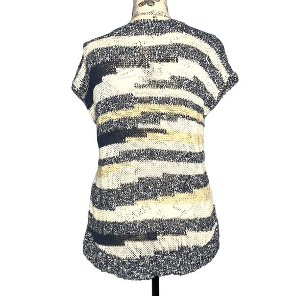 Lucky Brand SMALL Striped Loose Knit Notched V-Neck Short Sleeve Sweater - Picture 5 of 12